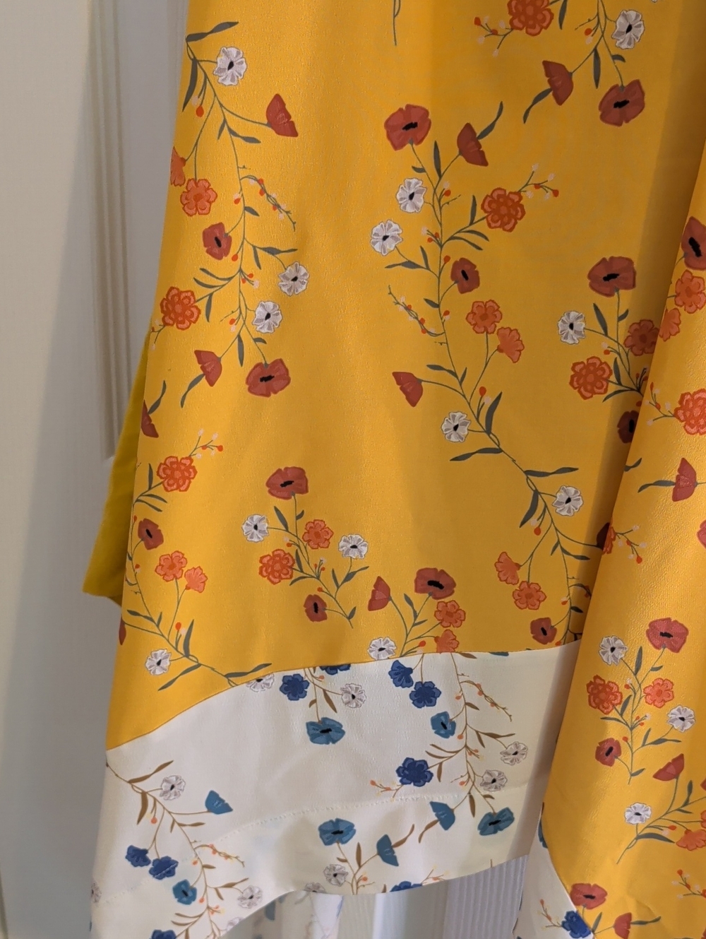 Zara Yellow Floral Handkerchief Hem Dress with White Floral Trim Patchwork Flowy - Picture 5 of 8
